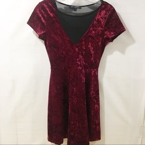 Faux Red Velvet Mesh Dress - Small